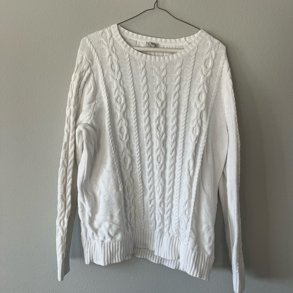 L.L. Bean White Cable Knit Sweater